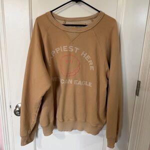American Eagle Happiest Here Smiley Face Graphic Oversized Sweatshirt XL